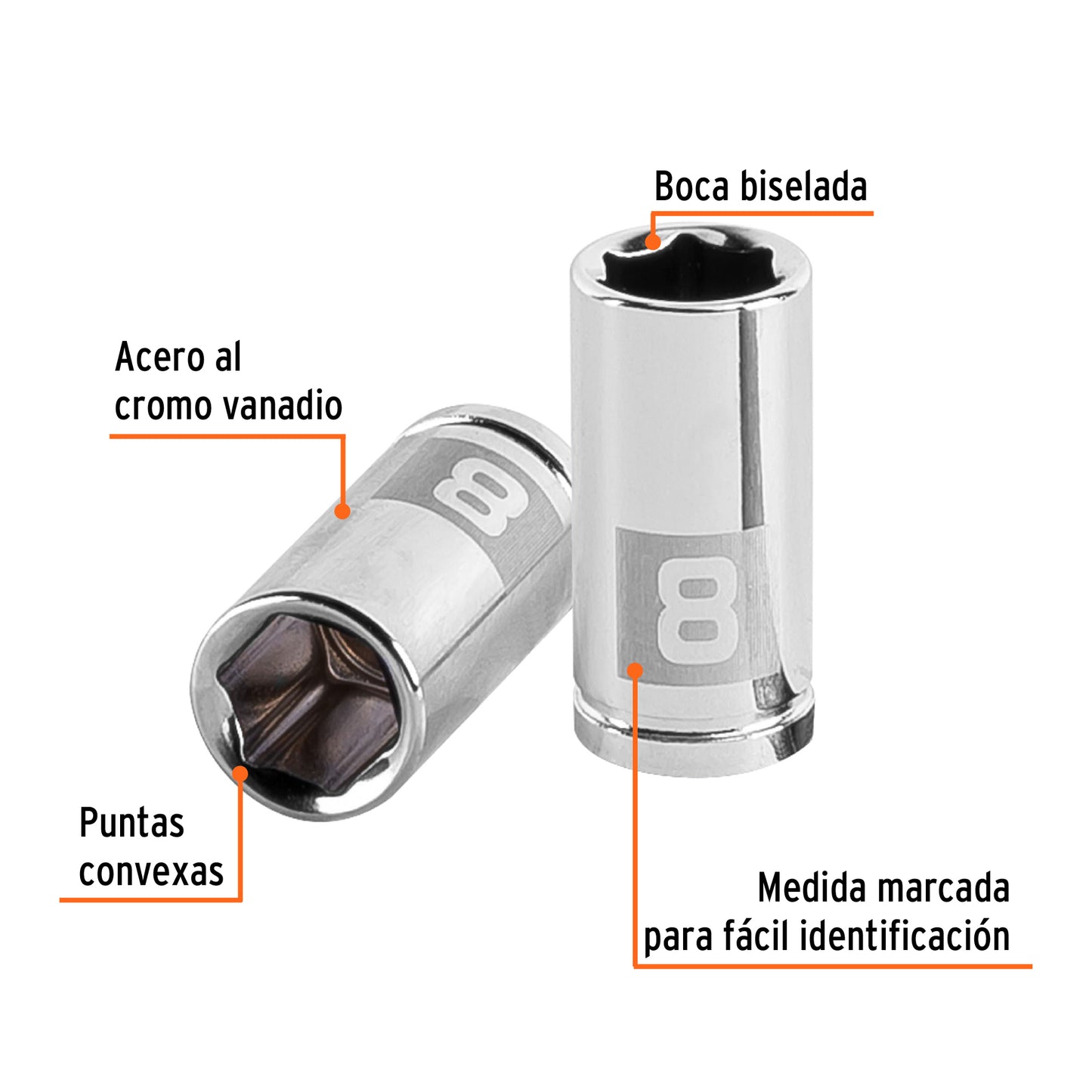 Socket, 6 Points, 1/4" Drive, 8mm TRUPER