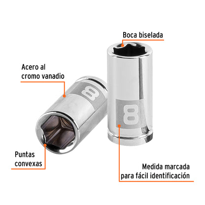Socket, 6 Points, 1/4" Drive, 8mm TRUPER