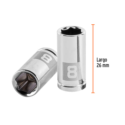 Socket, 6 Points, 1/4" Drive, 8mm TRUPER