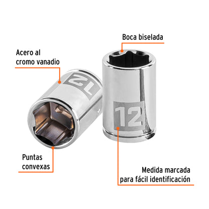 Socket, 6 Points, 1/4" Drive, 12mm TRUPER