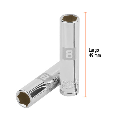 Deep Socket, 6 Points, 1/4" Drive, 8mm TRUPER
