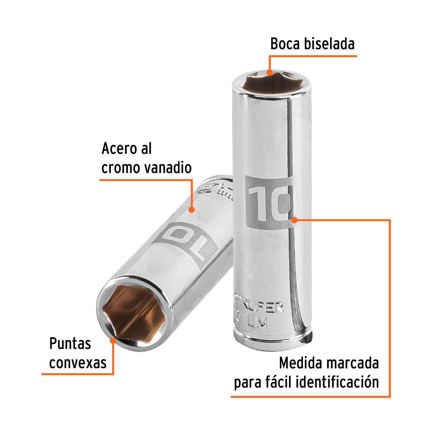 Deep Socket, 6 Points, 1/4" Drive, 10mm TRUPER