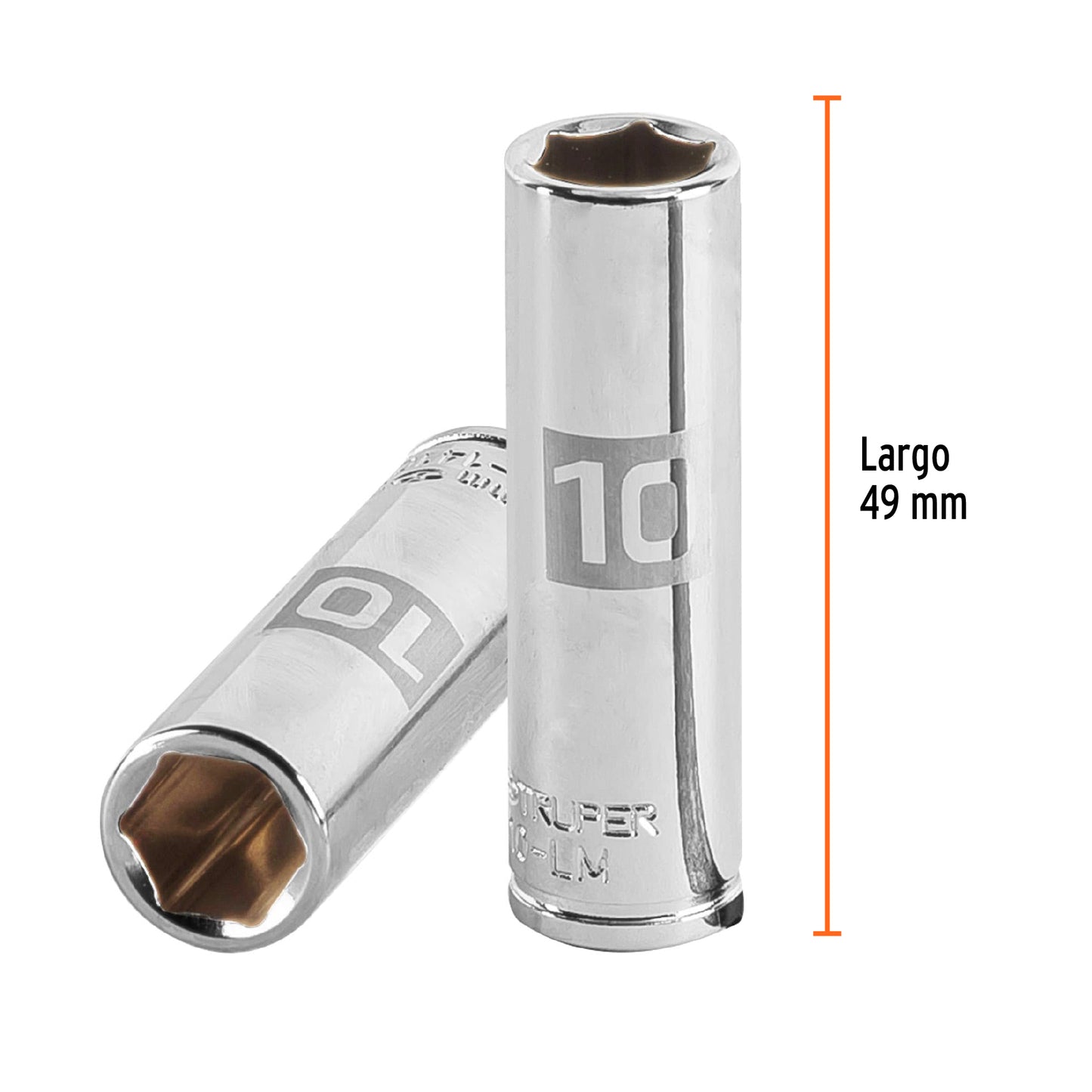 Deep Socket, 6 Points, 1/4" Drive, 10mm TRUPER
