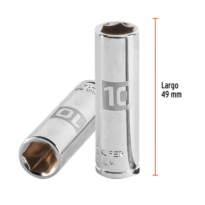 Deep Socket, 6 Points, 1/4" Drive, 10mm TRUPER