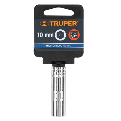 Deep Socket, 6 Points, 1/4" Drive, 10mm TRUPER