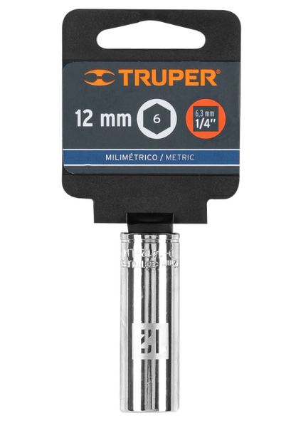 12mm Deep Socket, 6 Points, 1/4" Drive, TRUPER