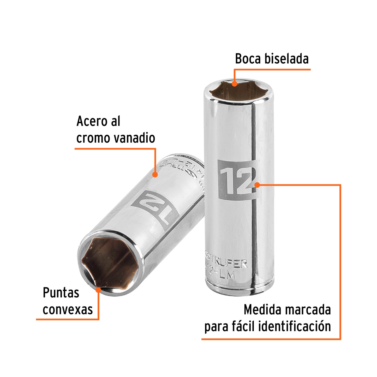 12mm Deep Socket, 6 Points, 1/4" Drive, TRUPER