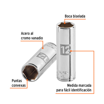 12mm Deep Socket, 6 Points, 1/4" Drive, TRUPER