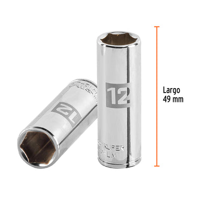 12mm Deep Socket, 6 Points, 1/4" Drive, TRUPER