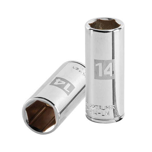 Deep Socket, 6 Points, 1/4" Drive, 14mm TRUPER