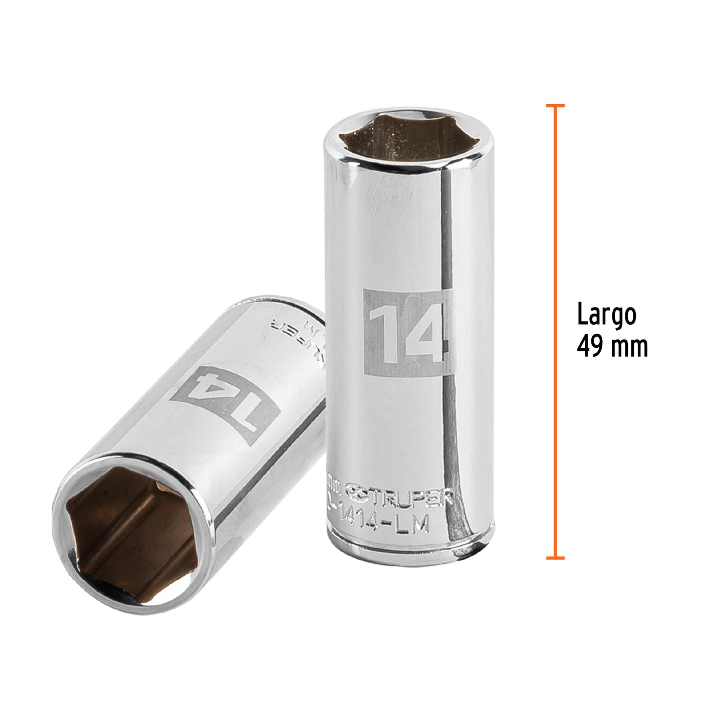 Deep Socket, 6 Points, 1/4" Drive, 14mm TRUPER