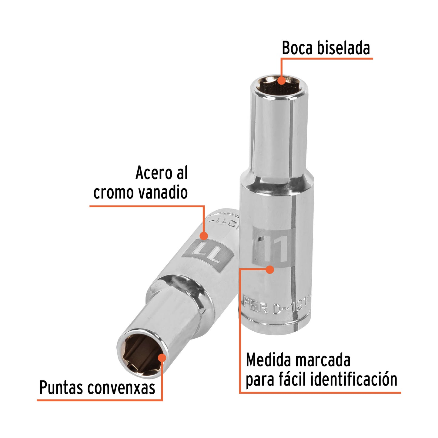 Deep Socket, 6 Points, 1/2" Drive, 11mm TRUPER