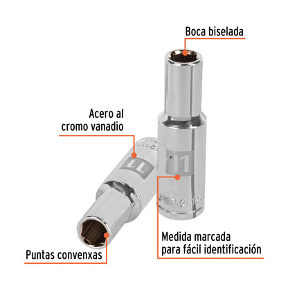 Deep Socket, 6 Points, 1/2" Drive, 11mm TRUPER
