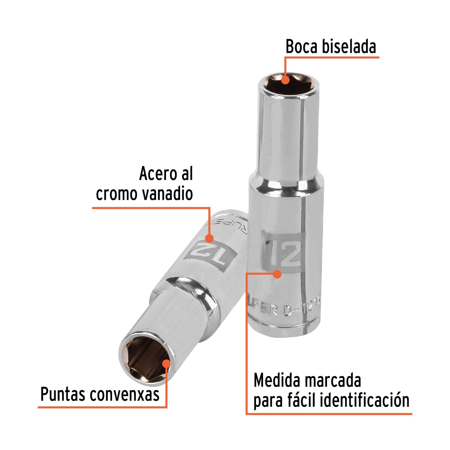 Deep Socket, 6 Points, 1/2" Drive, 12mm TRUPER