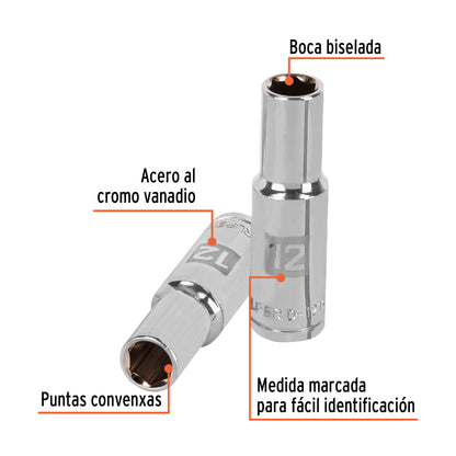 Deep Socket, 6 Points, 1/2" Drive, 12mm TRUPER