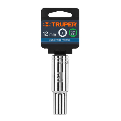 Deep Socket, 6 Points, 1/2" Drive, 12mm TRUPER
