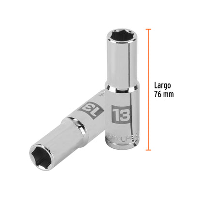 Deep Socket, 6 Points, 1/2" Drive, 13mm TRUPER
