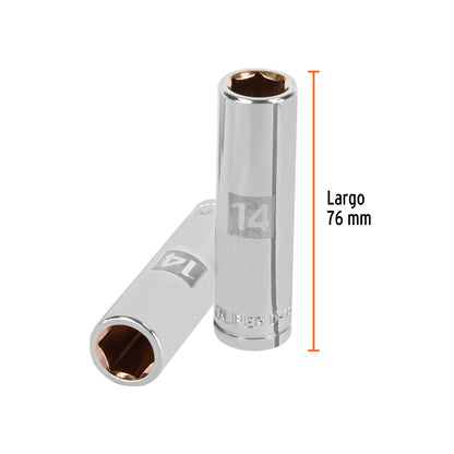 Deep Socket, 6 Points, 1/2" Drive, 14mm TRUPER