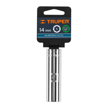 Deep Socket, 6 Points, 1/2" Drive, 14mm TRUPER