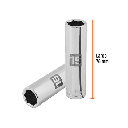 Deep Socket, 6 Points, 1/2" Drive, 15mm TRUPER