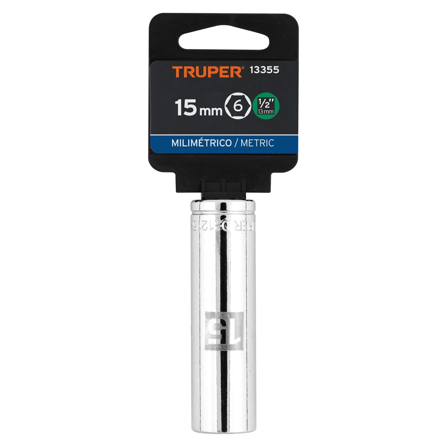 Deep Socket, 6 Points, 1/2" Drive, 15mm TRUPER