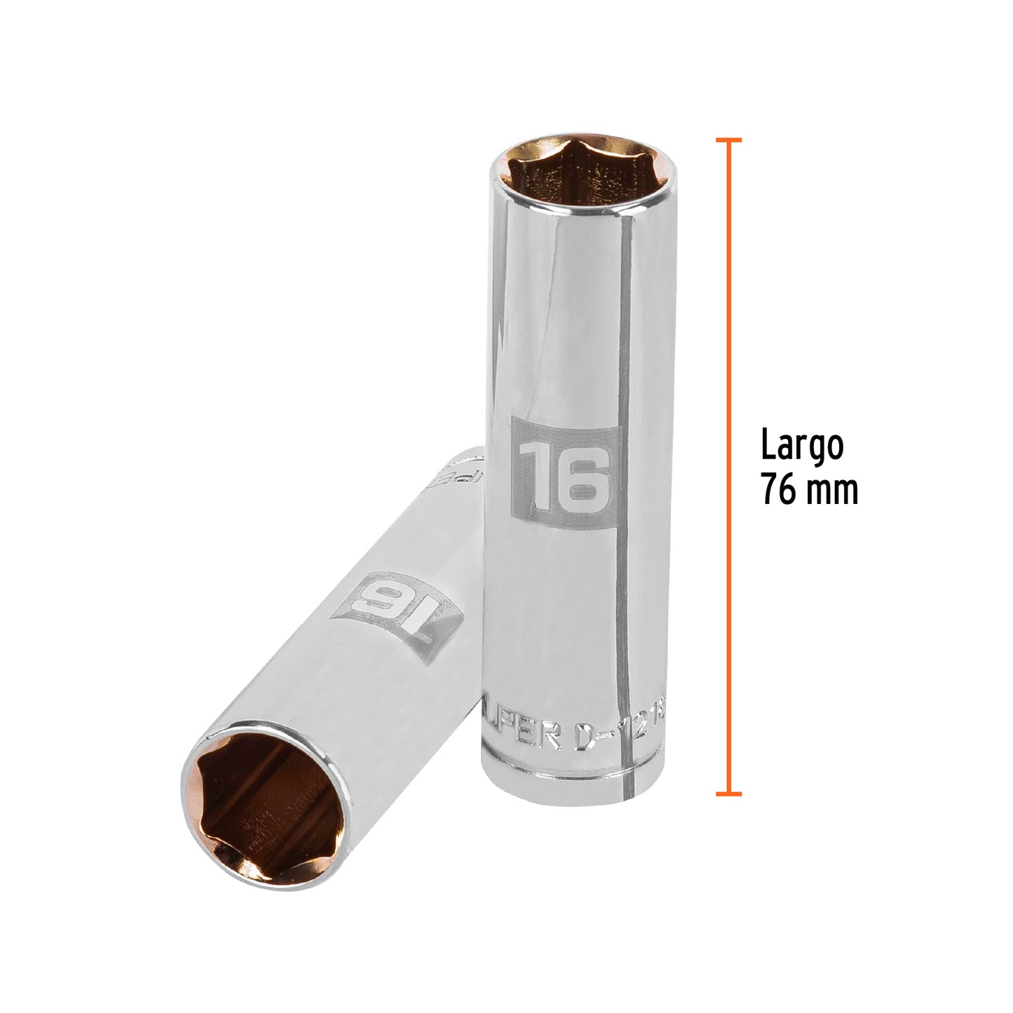 Deep Socket, 6 Points, 1/2" Drive, 16mm TRUPER