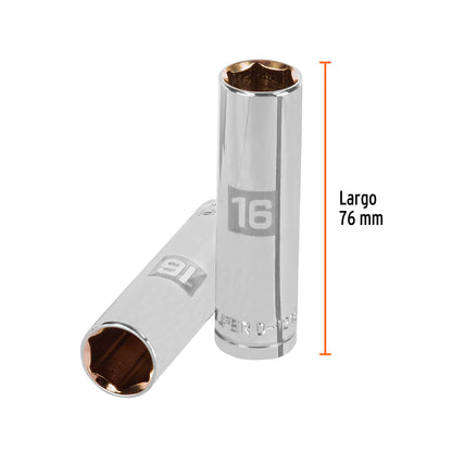Deep Socket, 6 Points, 1/2" Drive, 16mm TRUPER