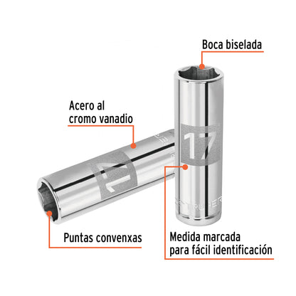 Deep Socket, 6 Points, 1/2" Drive, 17mm TRUPER