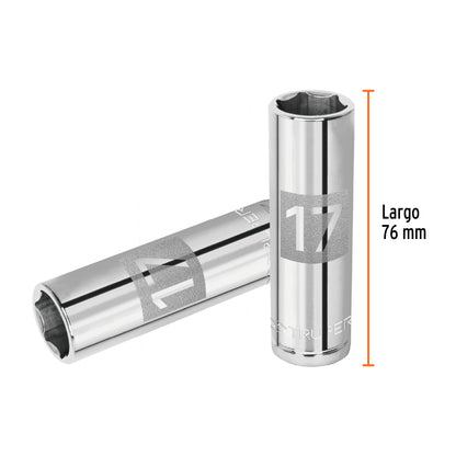 Deep Socket, 6 Points, 1/2" Drive, 17mm TRUPER