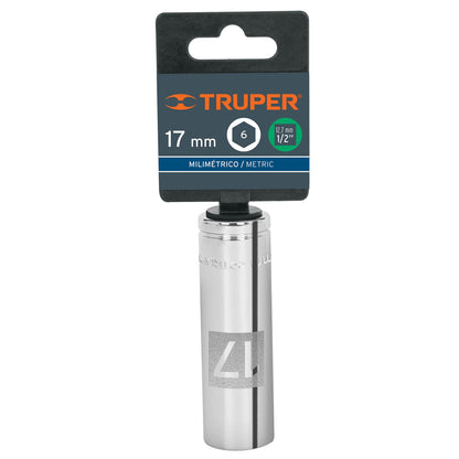 Deep Socket, 6 Points, 1/2" Drive, 17mm TRUPER