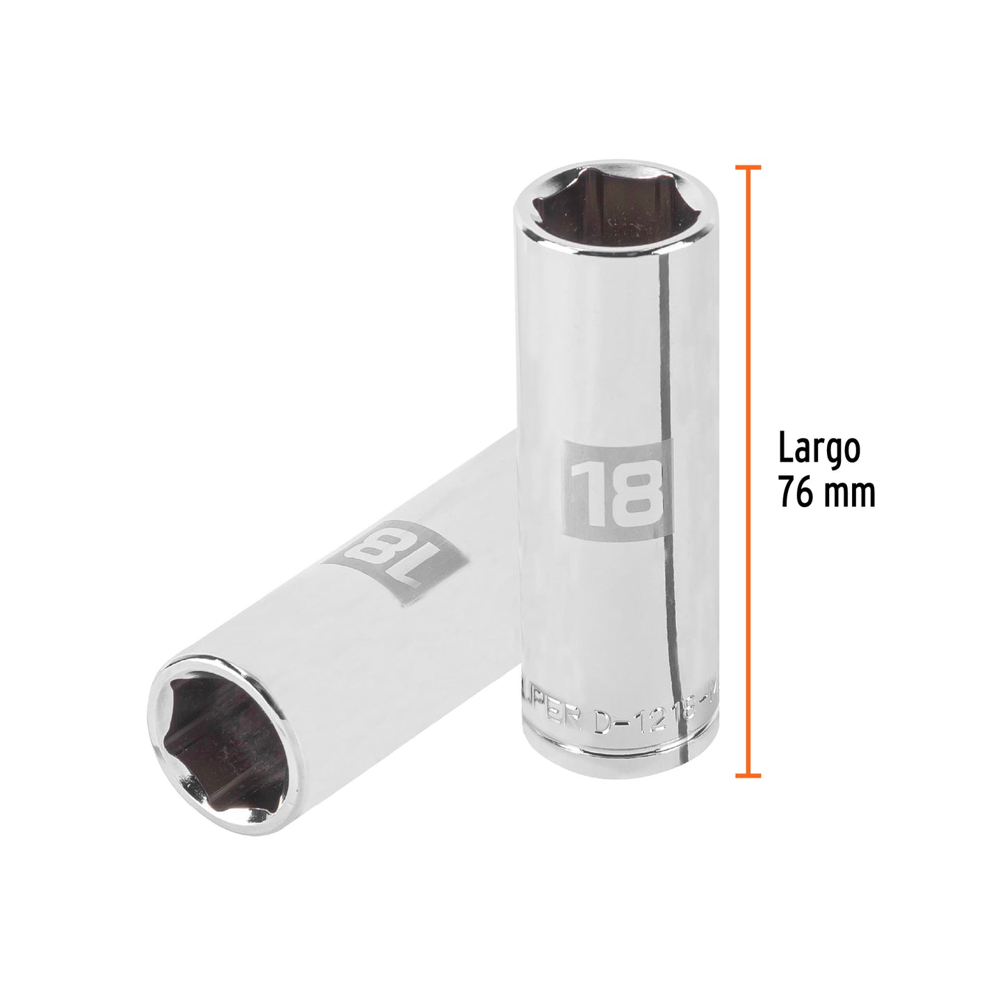 Deep Socket, 6 Points, 1/2" Drive, 18mm TRUPER