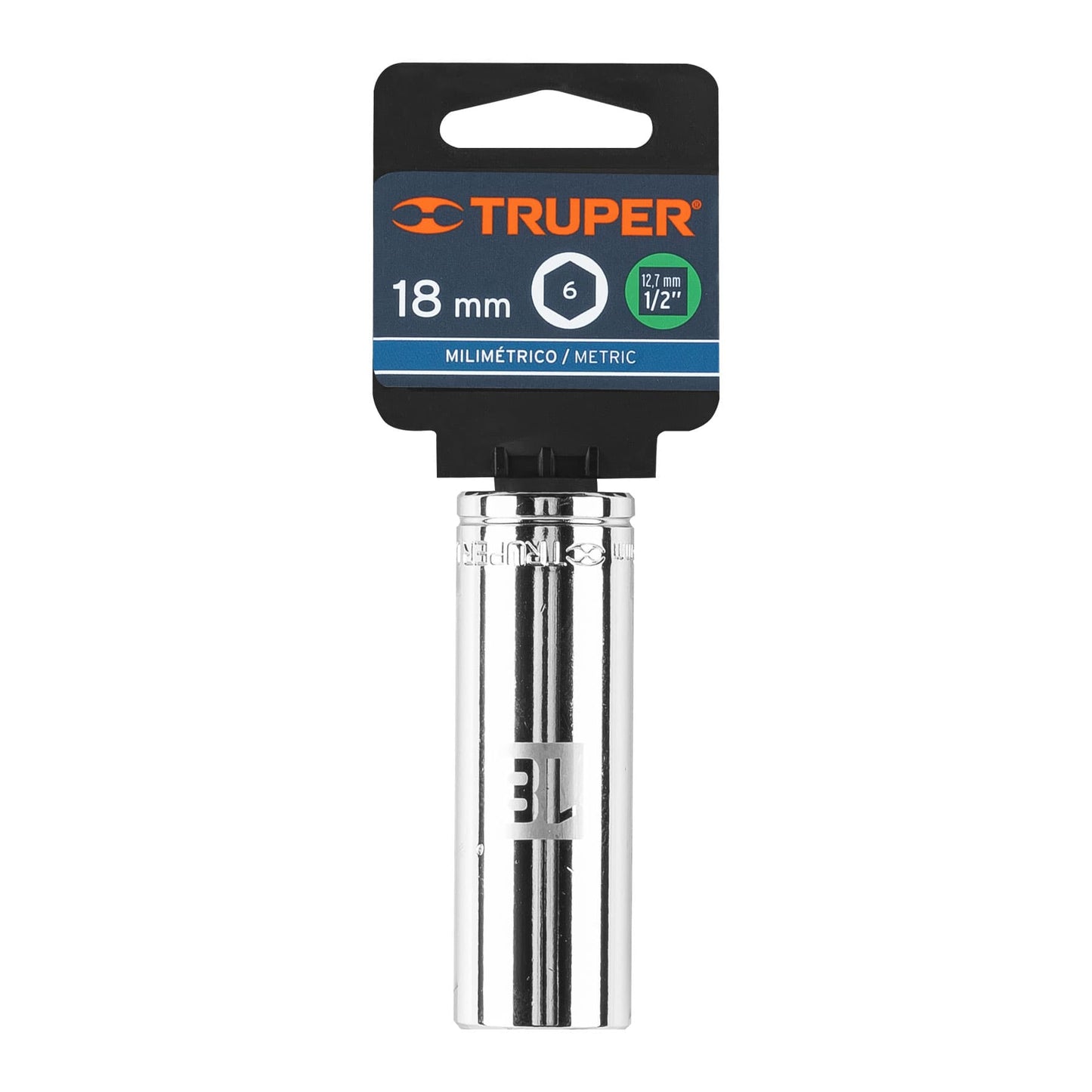 Deep Socket, 6 Points, 1/2" Drive, 18mm TRUPER