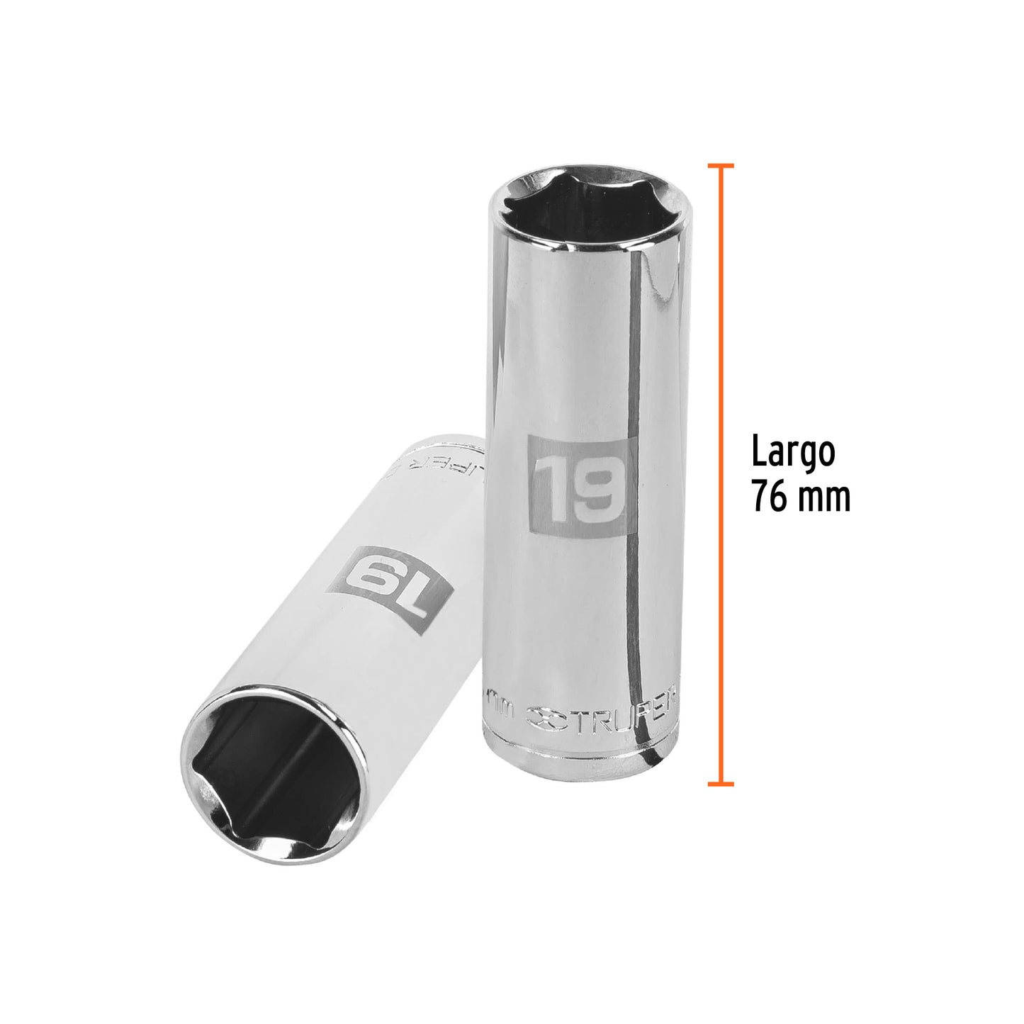 Deep Socket, 6 Points, 1/2" Drive, 19mm TRUPER