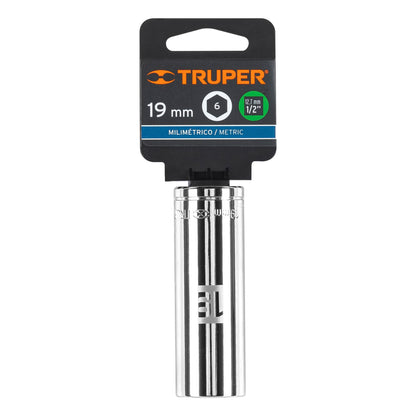 Deep Socket, 6 Points, 1/2" Drive, 19mm TRUPER