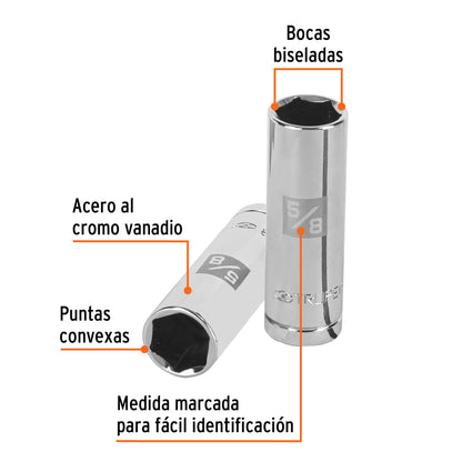 Long Spark Plug Socket, 5/8" 6 Points, 1/2" Drive