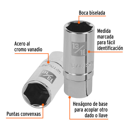 Long Spark Plug Socket, 13/16" 6 Points, 1/2" Drive