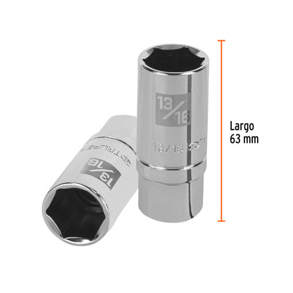 Long Spark Plug Socket, 13/16" 6 Points, 1/2" Drive