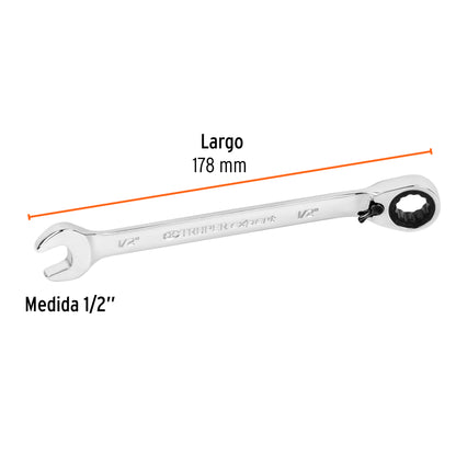 1/2" x 178 mm long reversible ratchet combination wrench "TRUPER"