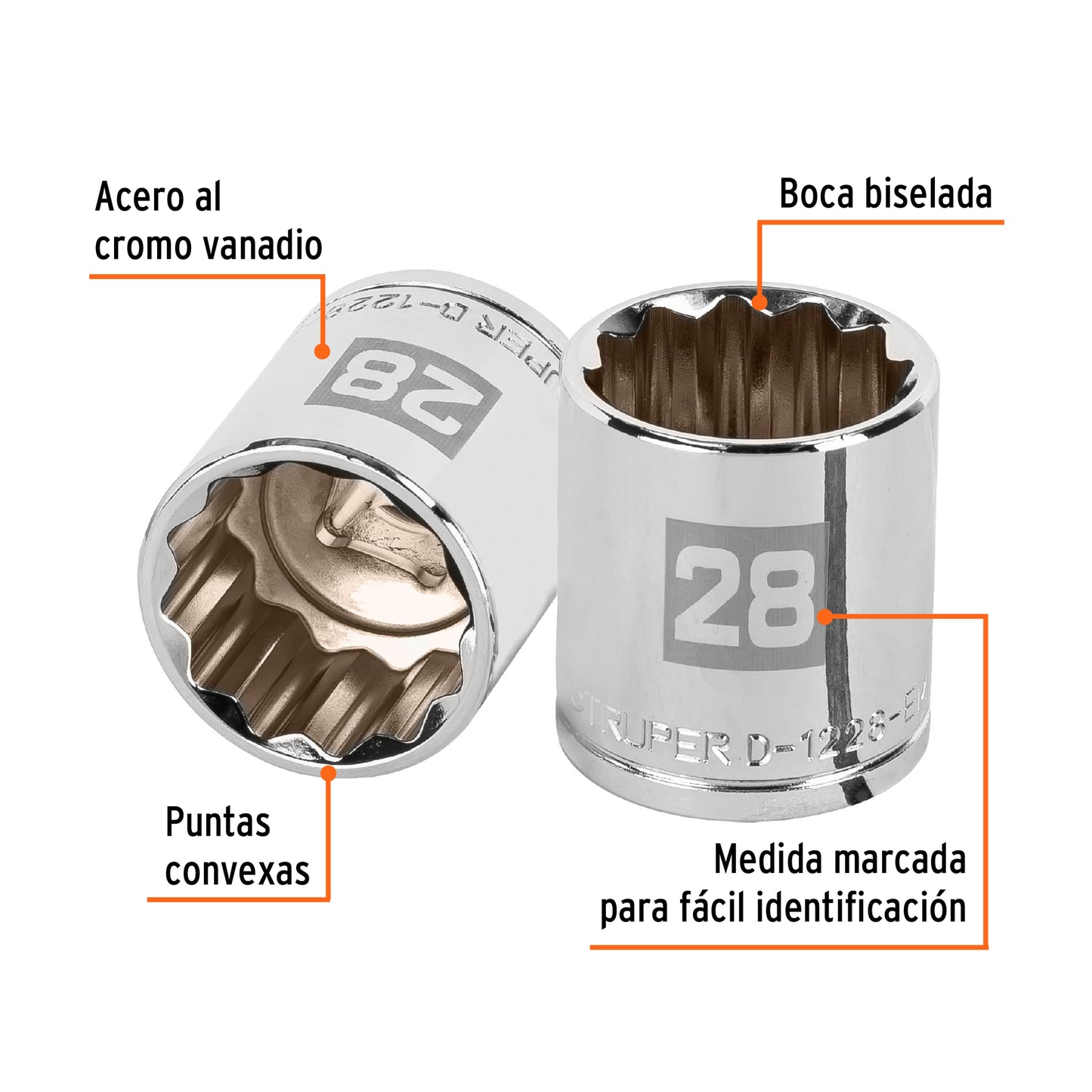 Socket, 12-Point, 1/2" Drive, 28 mm TRUPER
