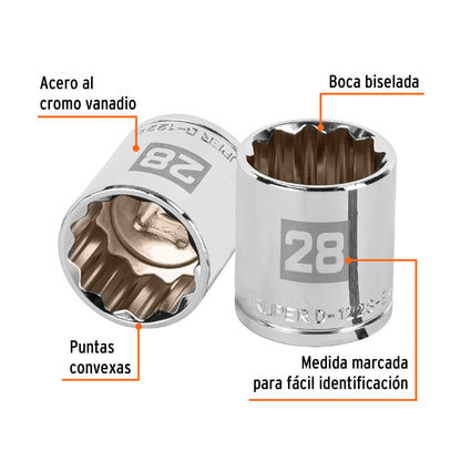 Socket, 12-Point, 1/2" Drive, 28 mm TRUPER