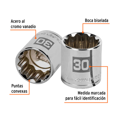 Socket, 12-Point, 1/2" Drive, 30 mm TRUPER