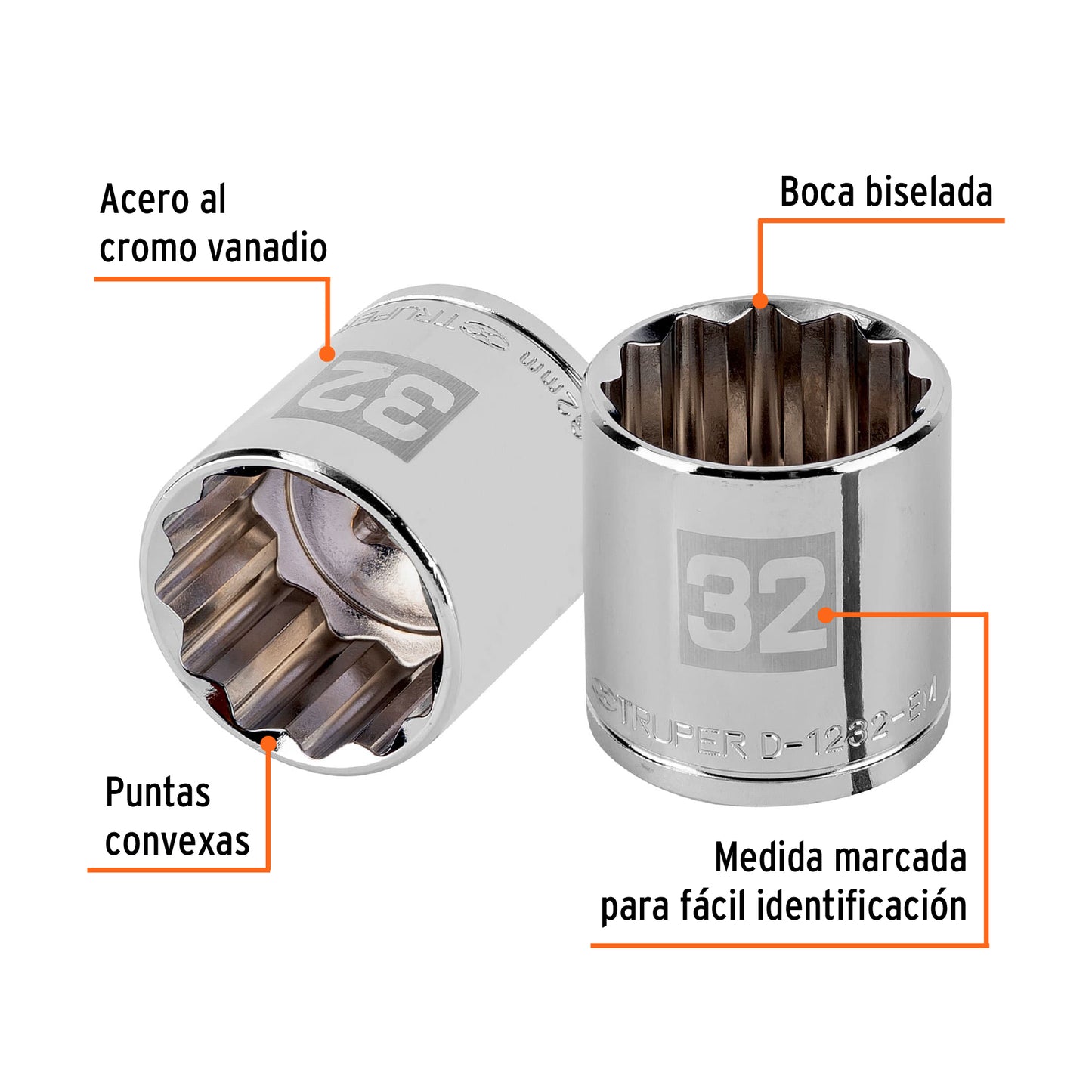 Socket, 12-Point, 1/2" Drive, 32 mm TRUPER