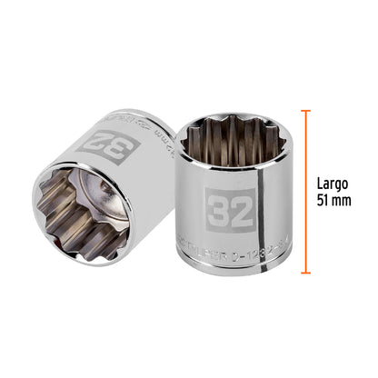 Socket, 12-Point, 1/2" Drive, 32 mm TRUPER