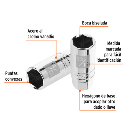 Spark Plug Socket, 6 Points, 3/8" Drive, 13/16" TRUPER
