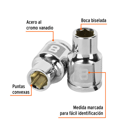 Socket, 6 Points, 3/8" Drive, 8mm TRUPER