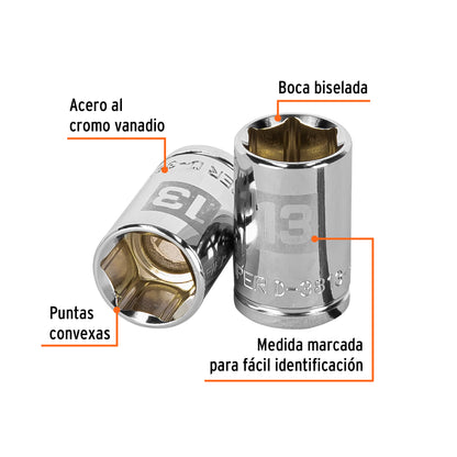 Socket, 6 Points, 3/8" Drive, 13mm TRUPER