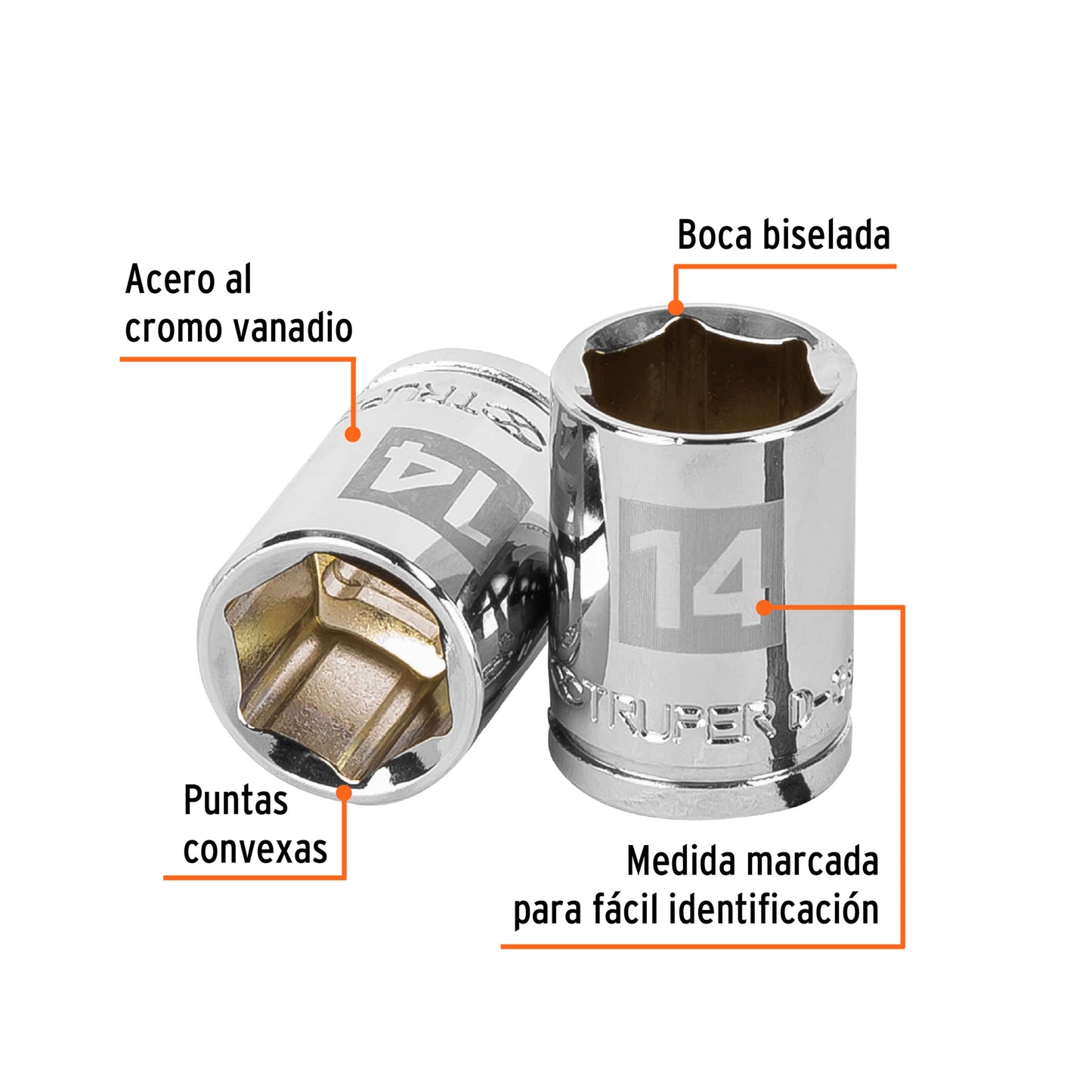 Socket, 6 Points, 3/8" Drive, 14mm TRUPER