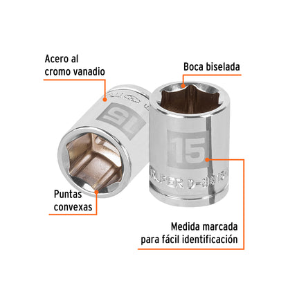 Socket, 6 Points, 3/8" Drive, 15mm TRUPER