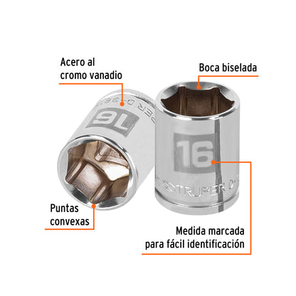 Socket, 6 Points, 3/8" Drive, 16mm TRUPER