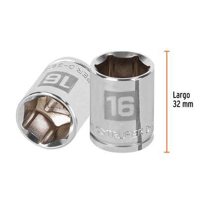 Socket, 6 Points, 3/8" Drive, 16mm TRUPER